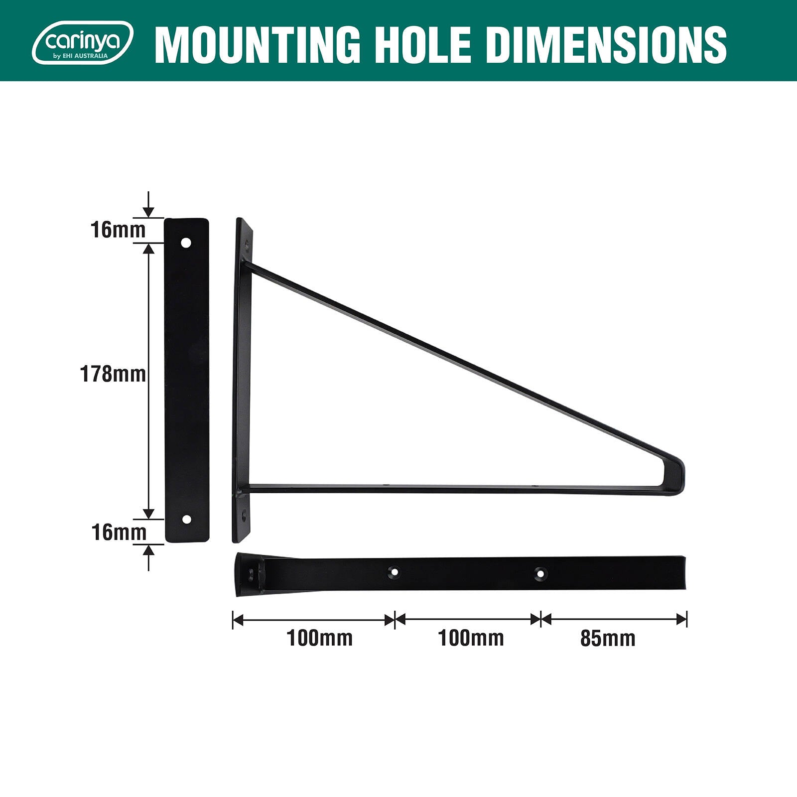 Carinya 285 x 210mm Black Exposed Triangle Stayed Bracket - Image 5 of 18