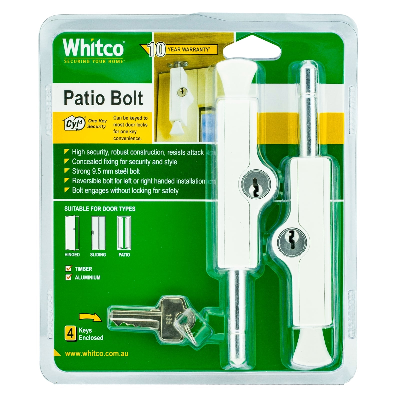 Whitco White CYL4 Patio Bolt - 2 Pack - Image 1 of 1