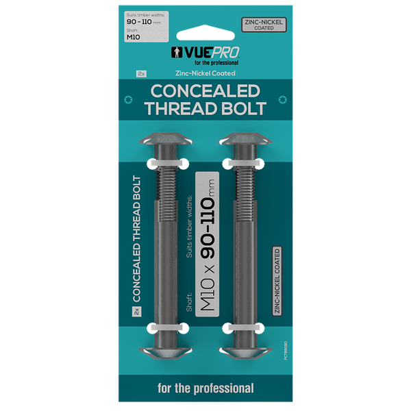 VUEPRO 90-110mm M10 Concealed Thread Bolt - 2 Pack