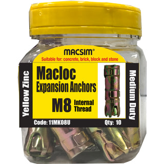 Macsim M8 Yellow Zinc Medium Duty Macloc Anchor - 10 Jar