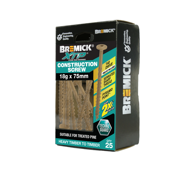 Bremick XTP Construction Screw 18g x 75mm TECHNOGUARD TAN  T40 -25 Pack