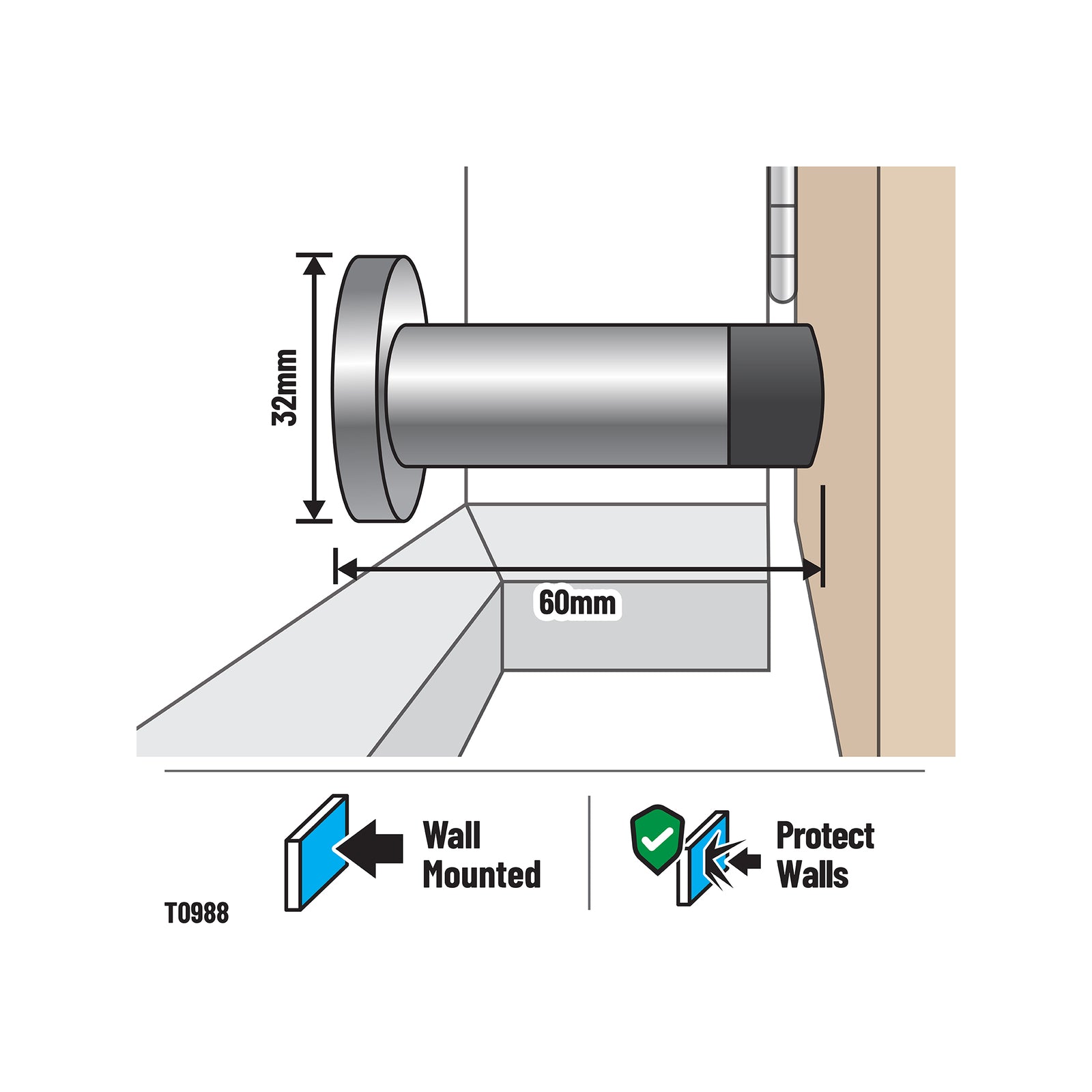 Adoored 60mm Satin Chrome Monument Door Stop - Satin Chrome - Image 8 of 8