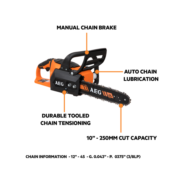 AEG 18V 12” Brushless Chainsaw 4.0Ah Force Kit