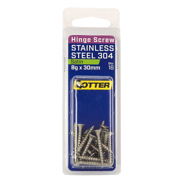 Otter 8 x 30mm Satin Stainless Steel 304 Hinge Screws - 16 Pack