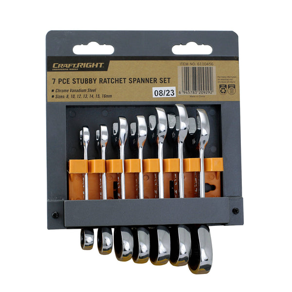 Craftright 7 Piece Stubby Ratchet Spanner Set