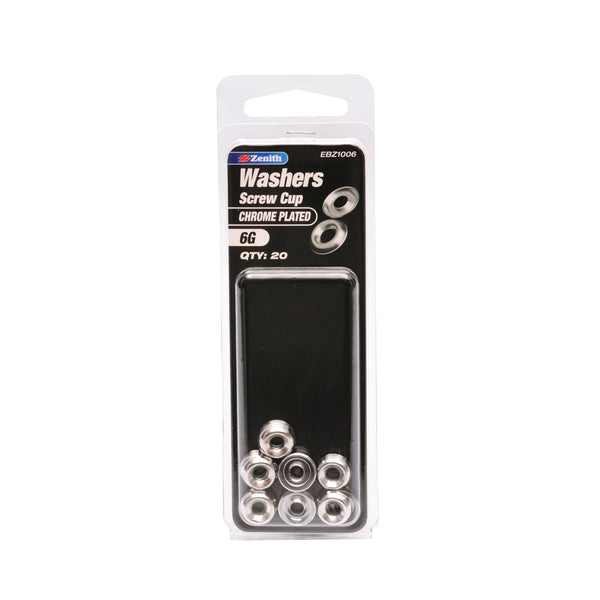 Zenith 6G Chrome Plated Screw Cup Washer - 20 Pack