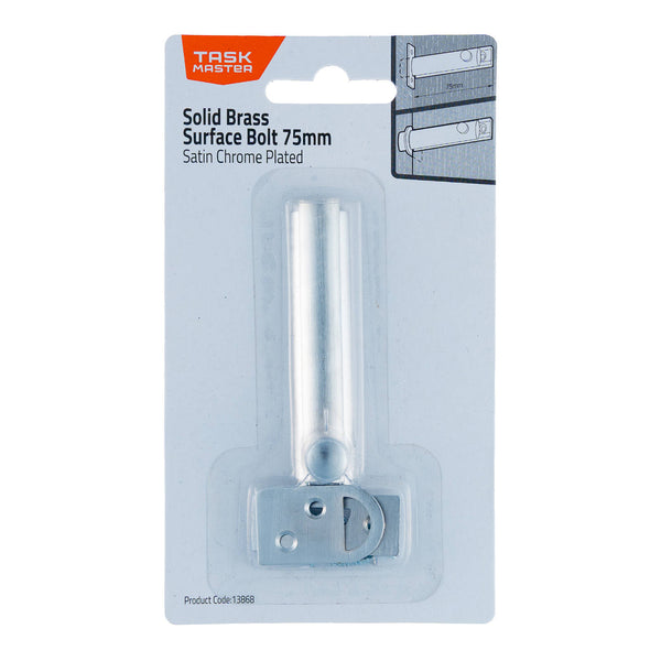 Taskmaster 75mm Satin Chrome Surface Bolt - 75mm Satin Chrome