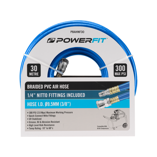 PowerFit 30m Braided Air Hose With Nitto Fittings