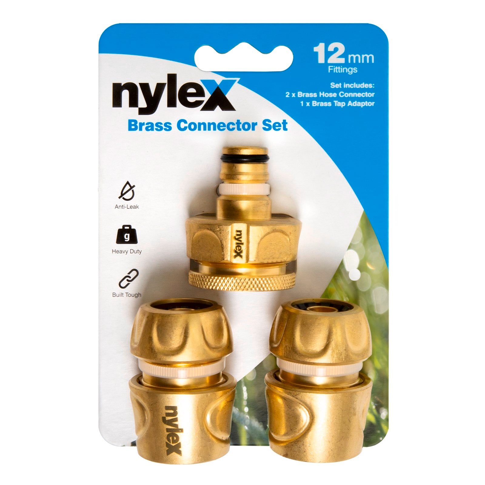 Nylex 12mm Brass 3 Piece Hose End Fitting Set - Image 1 of 1
