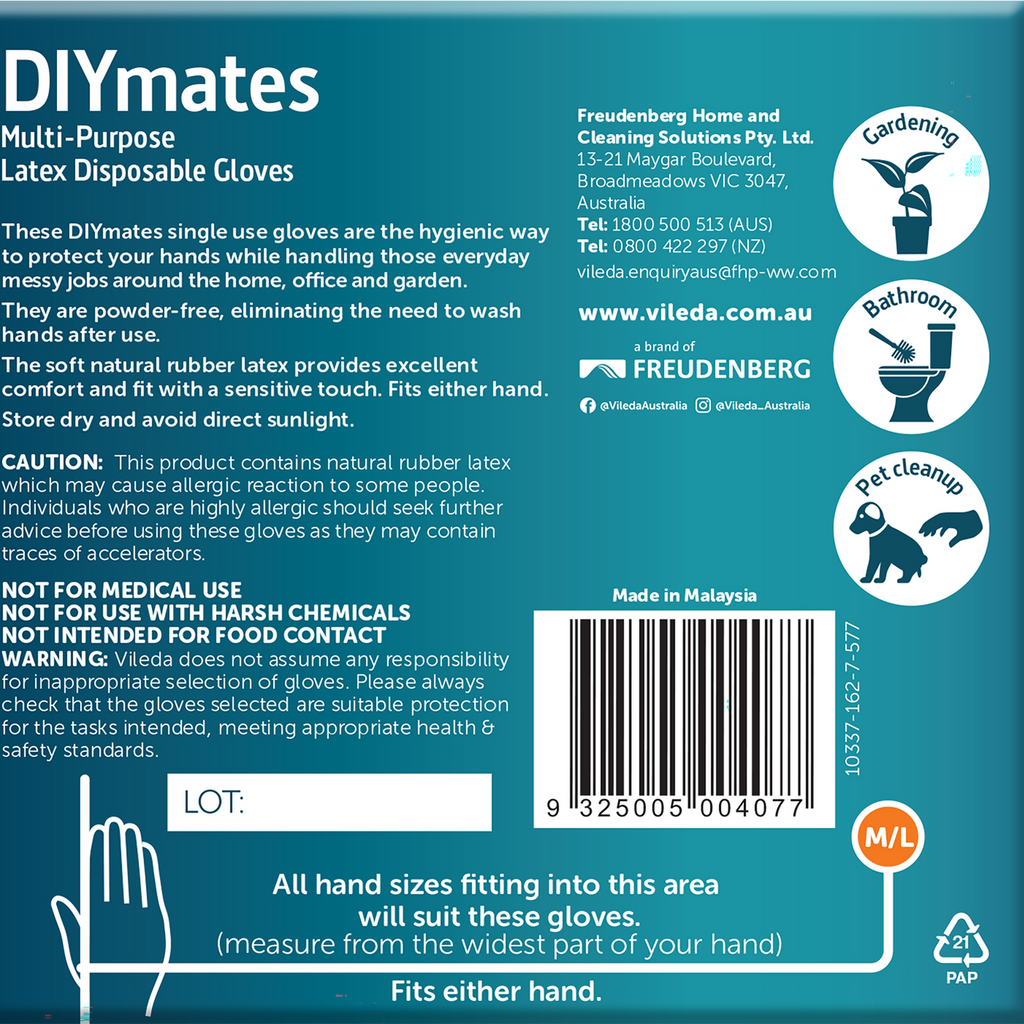 Vileda DIYmates Latex Disposable Gloves 36pk - Medium/Large - Image 2 of 4