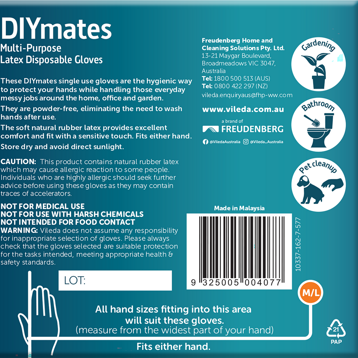 Vileda DIYmates Latex Disposable Gloves 36pk - Medium/Large - Image 2 of 4