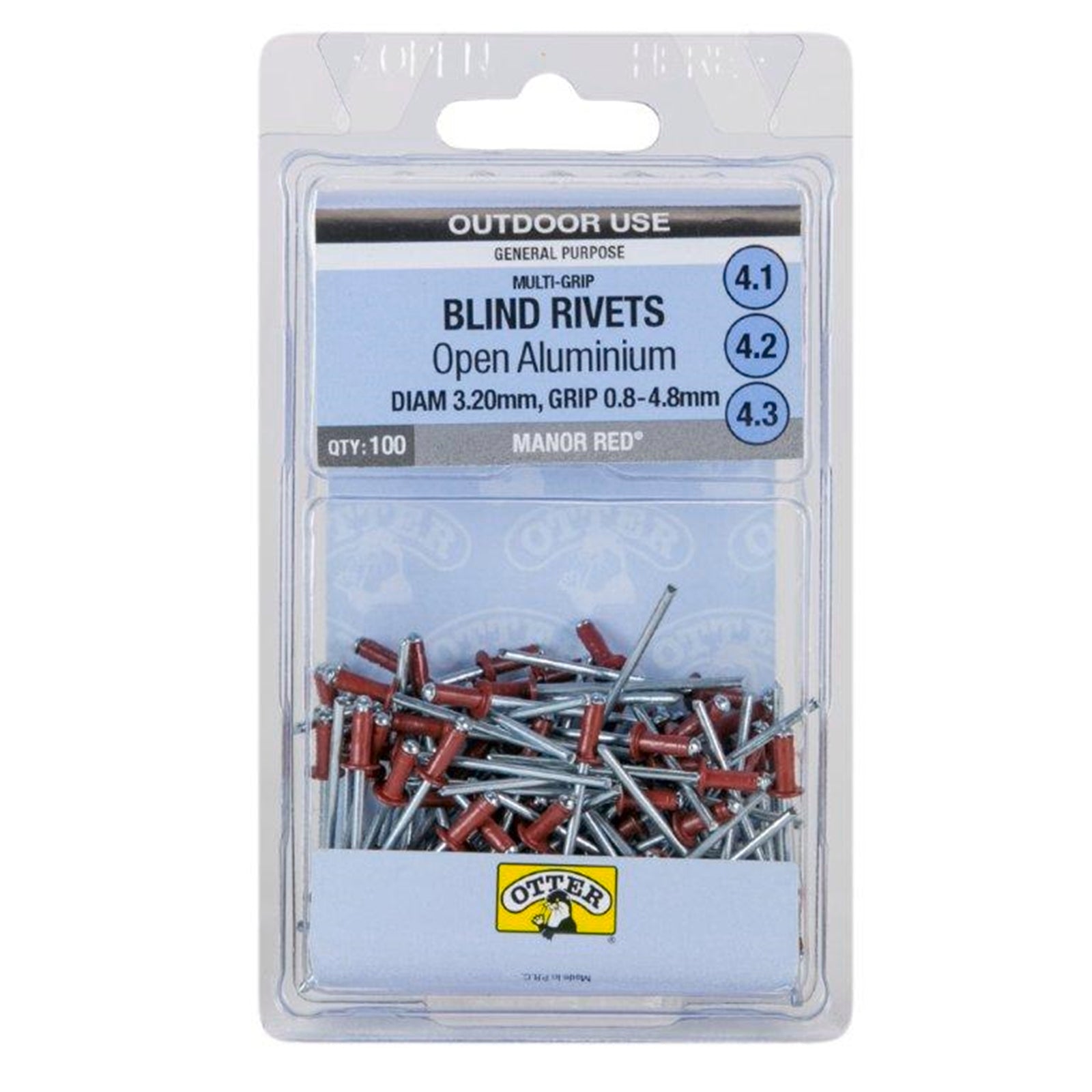 Otter Manor Red® 3.2 x 0.8-4.8mm Multi-Grip Open Aluminium Blind Rivet - 100 Pack - Image 1 of 1
