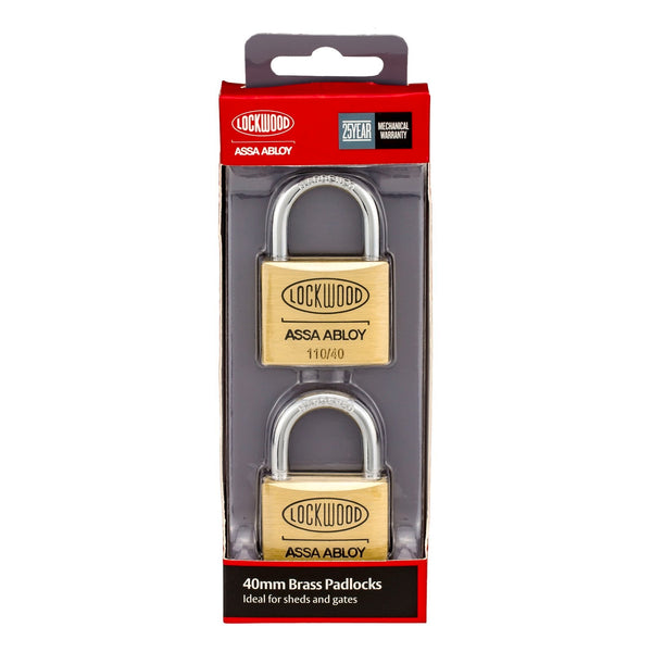 Lockwood 40mm Solid Brass 110 Series Padlock - 2 Pack