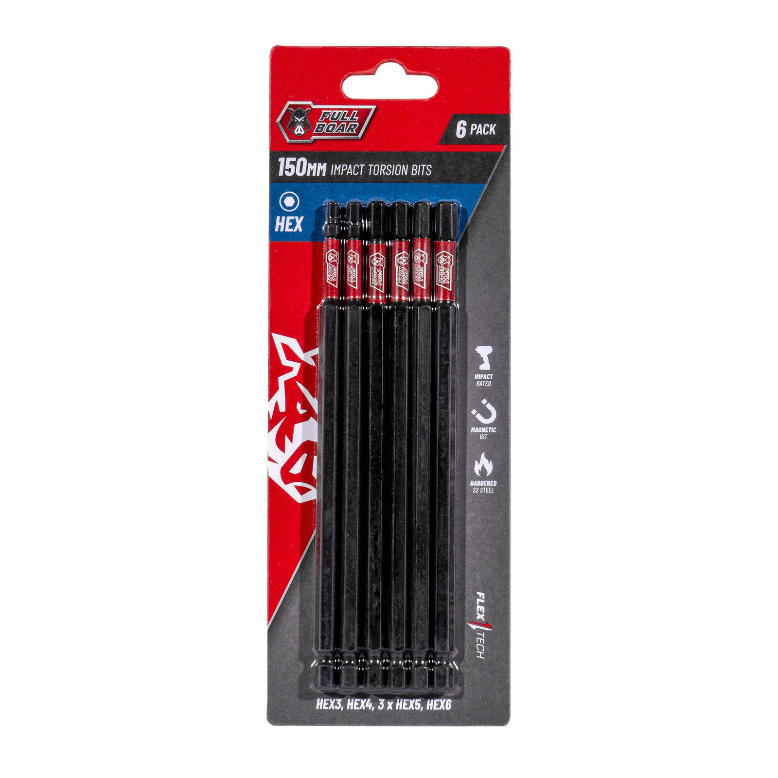Full Boar HEX x 150mm Impact Torsion Bits Set - 6 Pack - Image 1 of 2