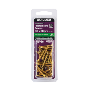 Buildex 6G x 30mm Gold Passivated Plasterboard Screws - 30 Pack