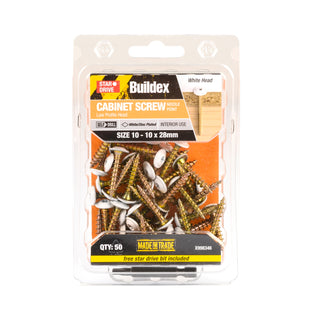 Buildex® 10 - 10 x 28mm White Star Head Cabinet Screw - 50 Pack