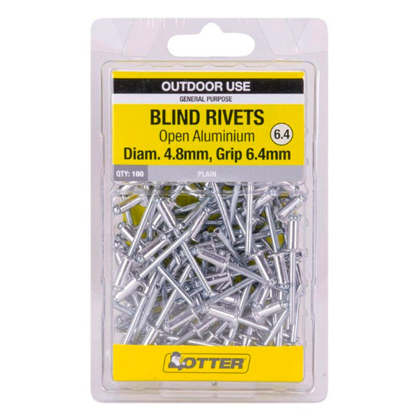 Otter 4.8 x 6.4mm Open Aluminium Blind Rivets - 100 Pack