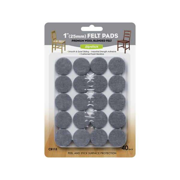 Slipstick 25mm Grey Round Premium Wool Blended Floor Protection Felt Pads - 40 Pack