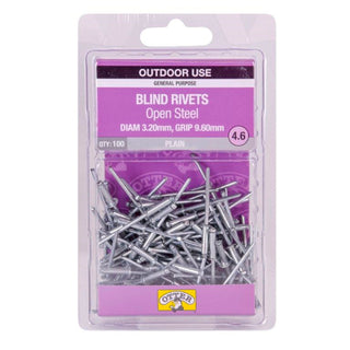 Otter 3.2 x 9.6mm Open Steel Blind Rivets - 100 Pack