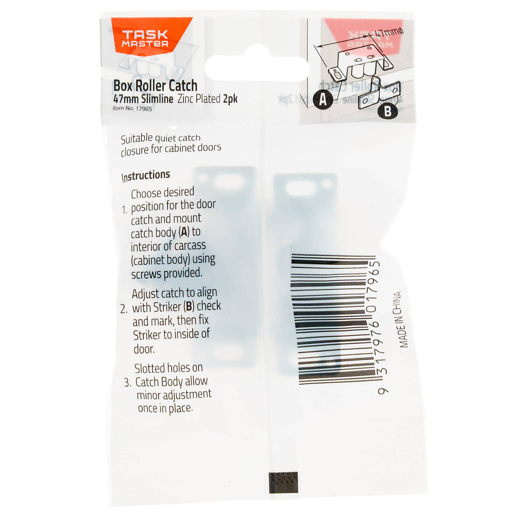 Taskmaster 47mm Zinc Plated Box Roller Catch - 2 Pack - Image 2 of 7