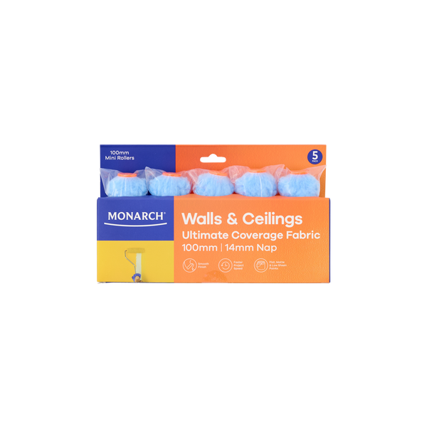 Monarch 100mm 14mm Nap Walls and Ceilings Mini Rollers - 5 Pack