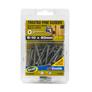 Zenith 8 - 10 x 50mm Treated Pine Countersunk Head Screws - 50 Pack