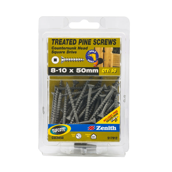 Zenith 8 - 10 x 50mm Treated Pine Countersunk Head Screws - 50 Pack