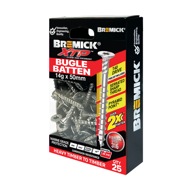 Bremick XTP 14G x 50mm T40 Bugle Screw Battens - 25 Pack