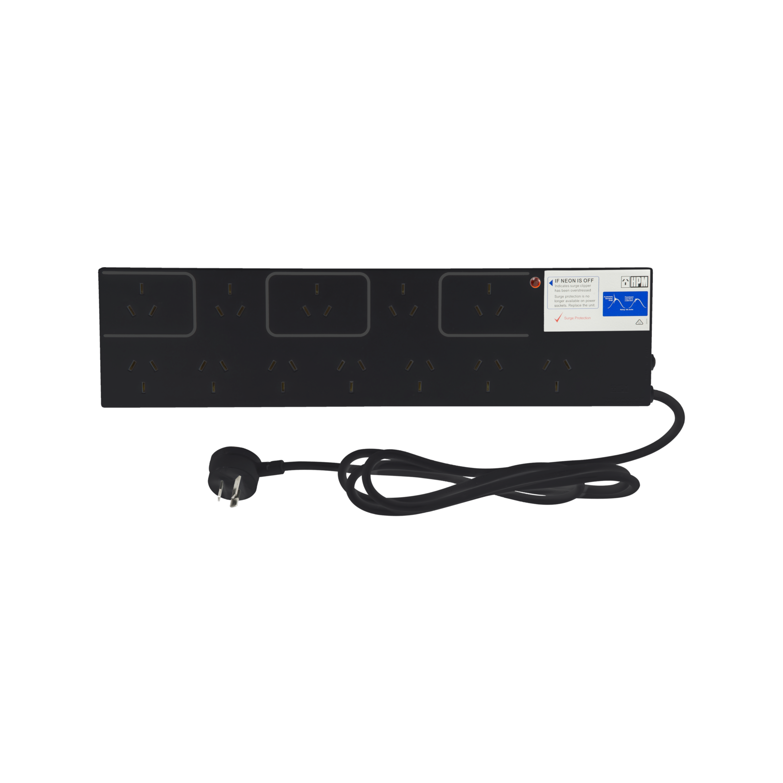 HPM Black 12 Outlet General Purpose Surge Protected RFI Filter Powerboard - Image 1 of 1