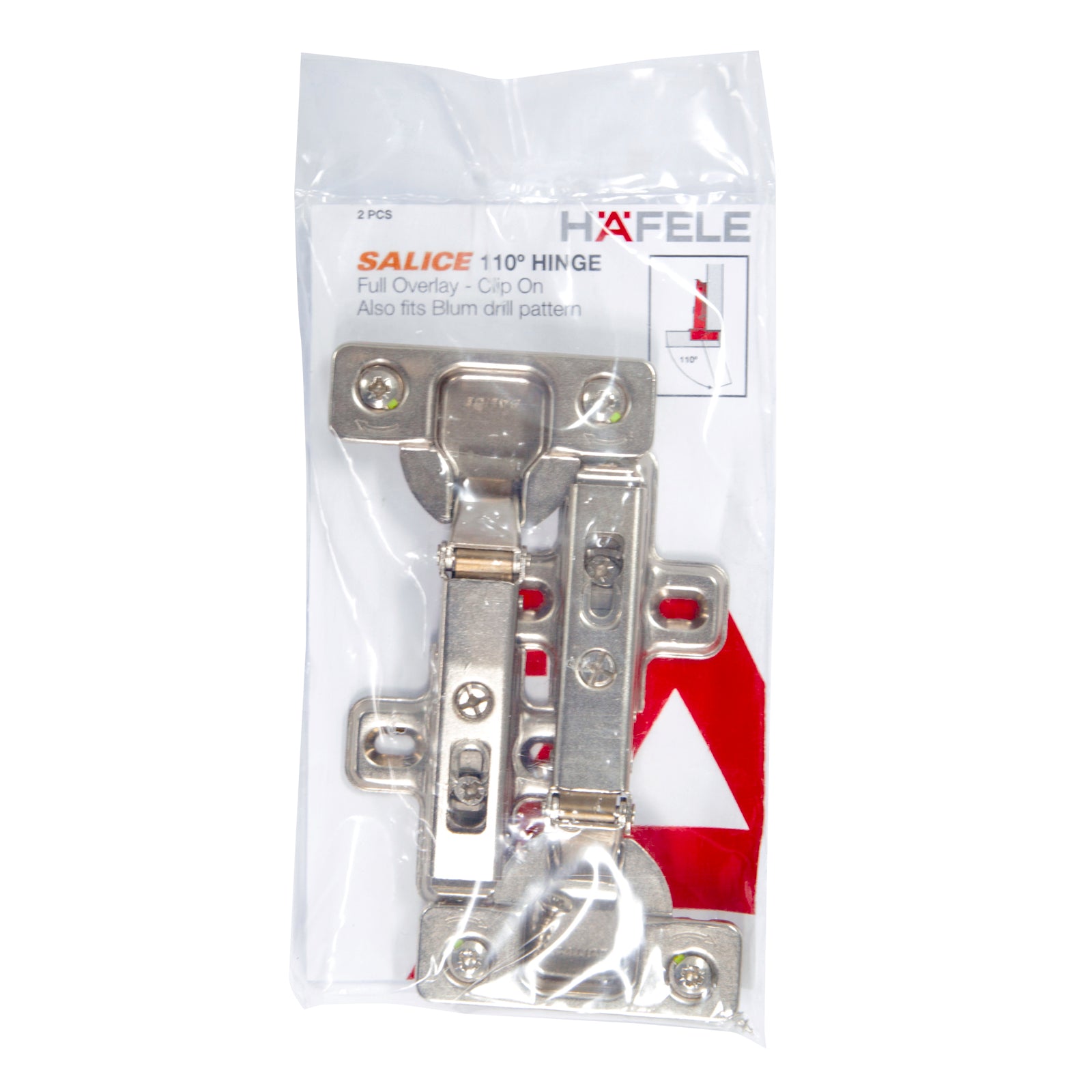 Hafele Salice 110° Hinge Full Overlay With Dowels - 1 Pair - Image 2 of 3