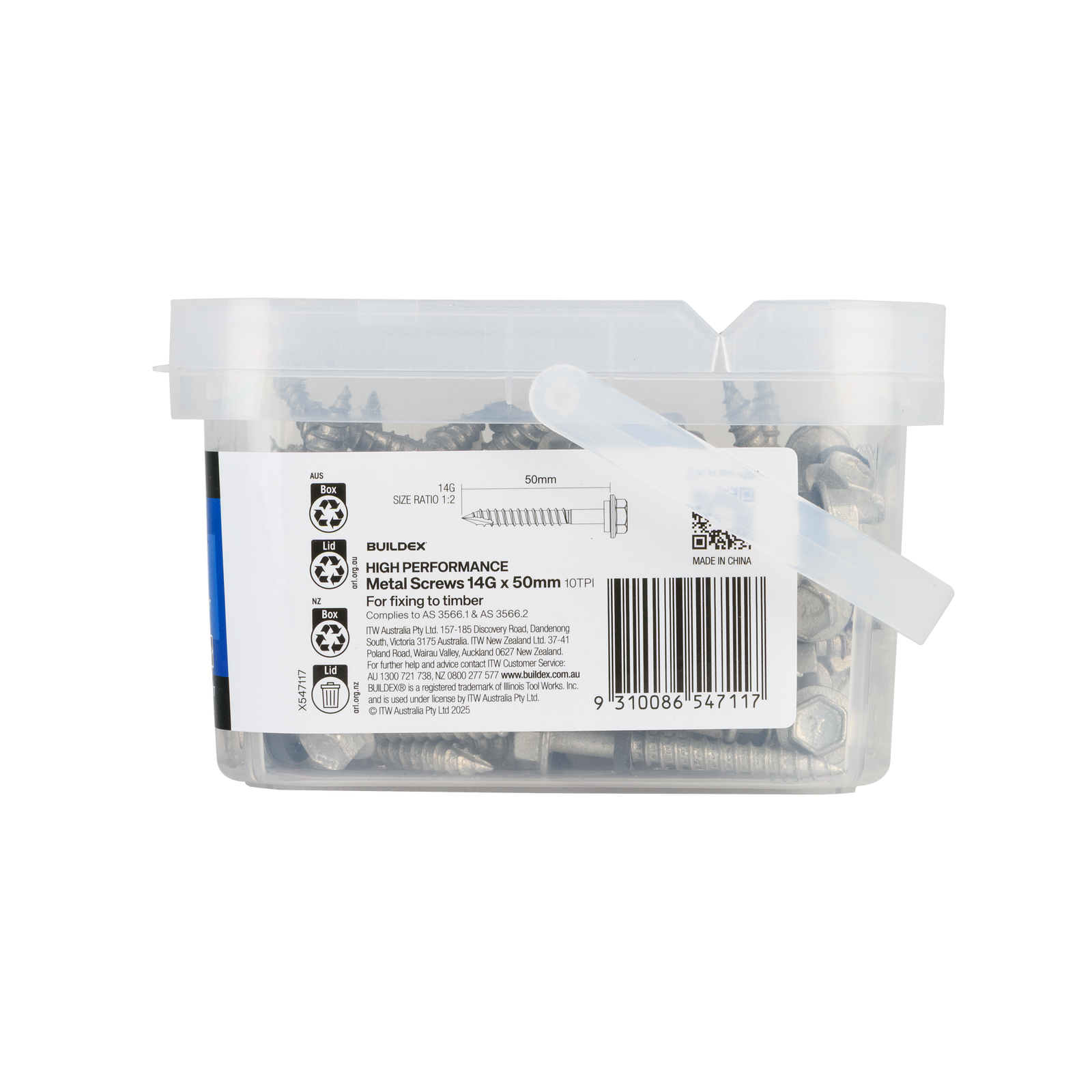 Buildex 14G x 50mm Class 3 Roofing Screws with Seal - 100 Pack - Image 3 of 3