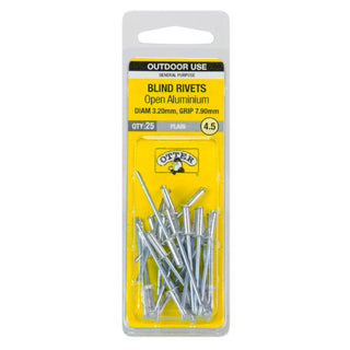 Otter 3.2 x 7.9mm Open Aluminium Blind Rivets - 25 Pack