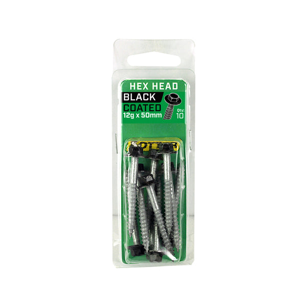 Otter 12 x 50mm Black Hex Head Screws - 10 Pack