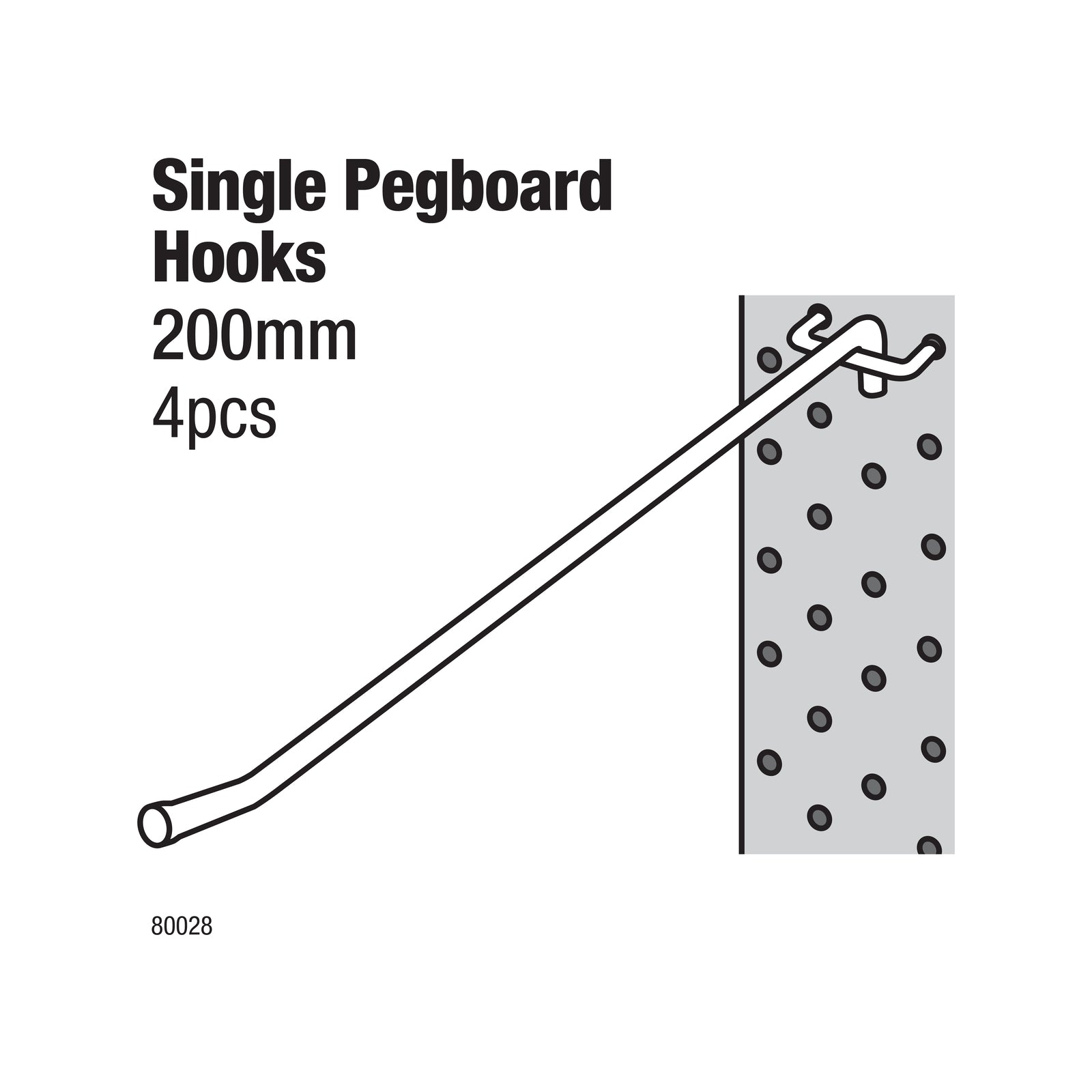 Everhang 200 x 5mm Single Pegboard Hook - 4 Pack - Image 2 of 2