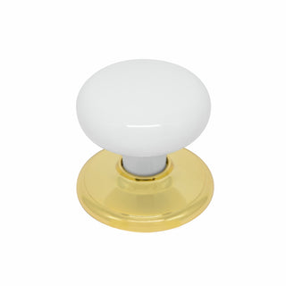 Ikonic White Heritage Door Knob With Brass Rosette