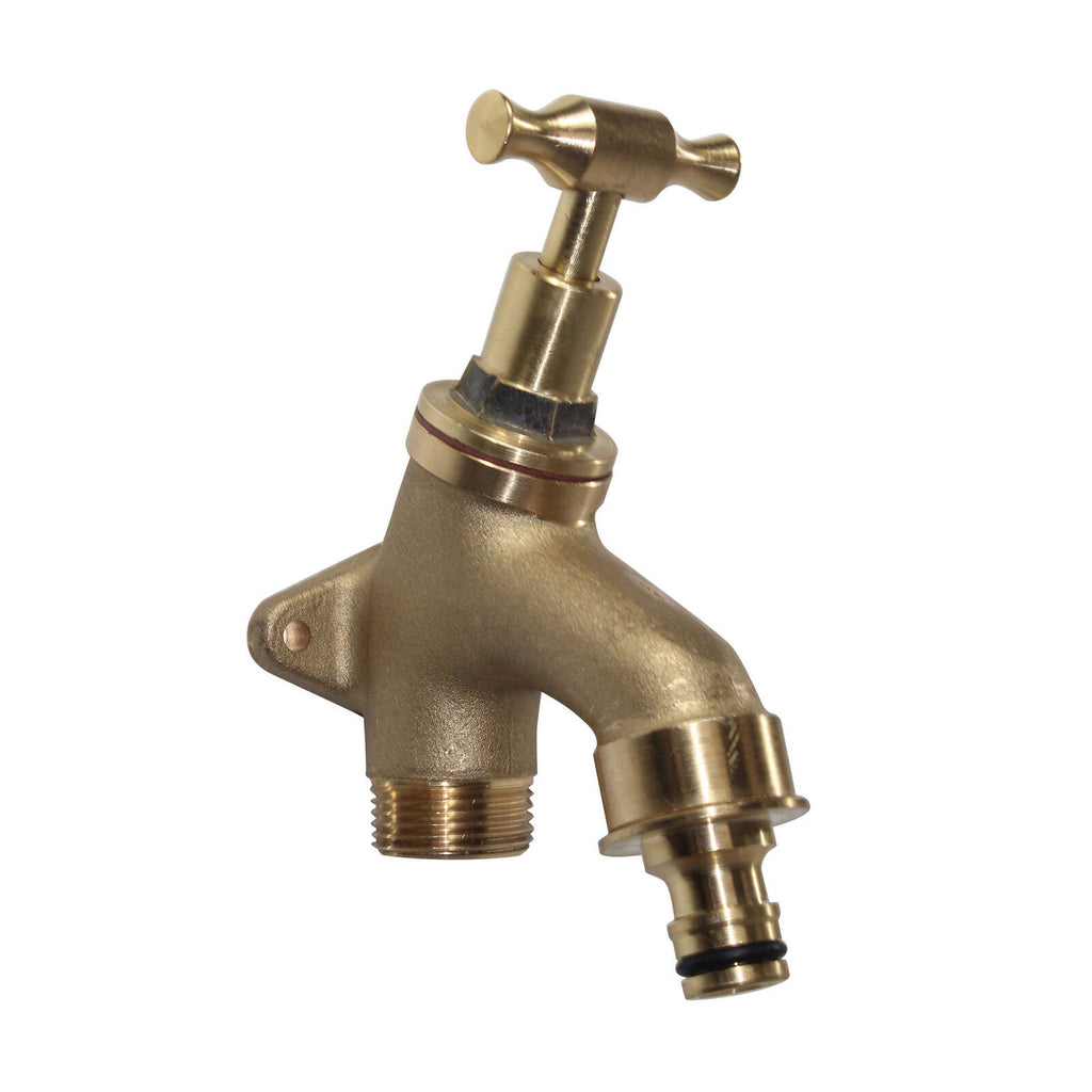 FIX-A-TAP 19mm 3/4" Lead-Free Brass T-Handle Angled Garden Tap 'N' Snap Tap with Back Plate - Image 1 of 3