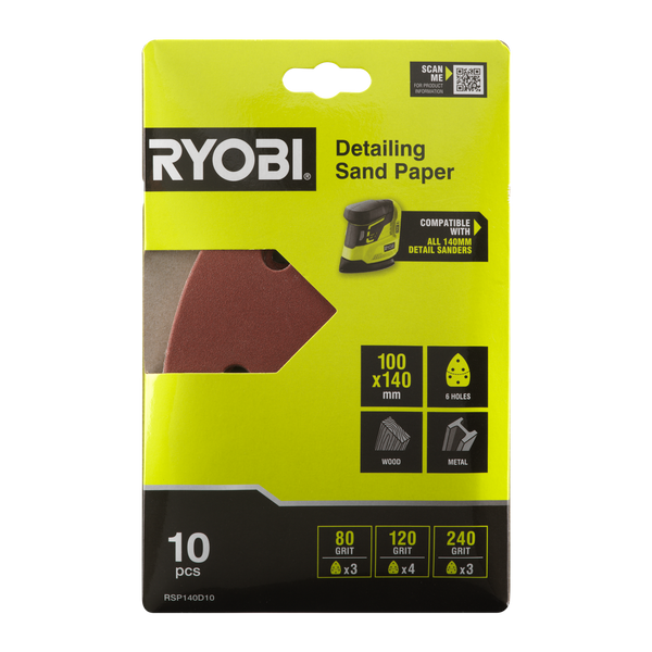 Ryobi 100 x 140mm 10 Piece Detail Sanding Set