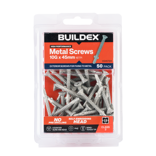 Buildex 10G x 45mm Class 3 Sheet Metal Screws - 50 Pack