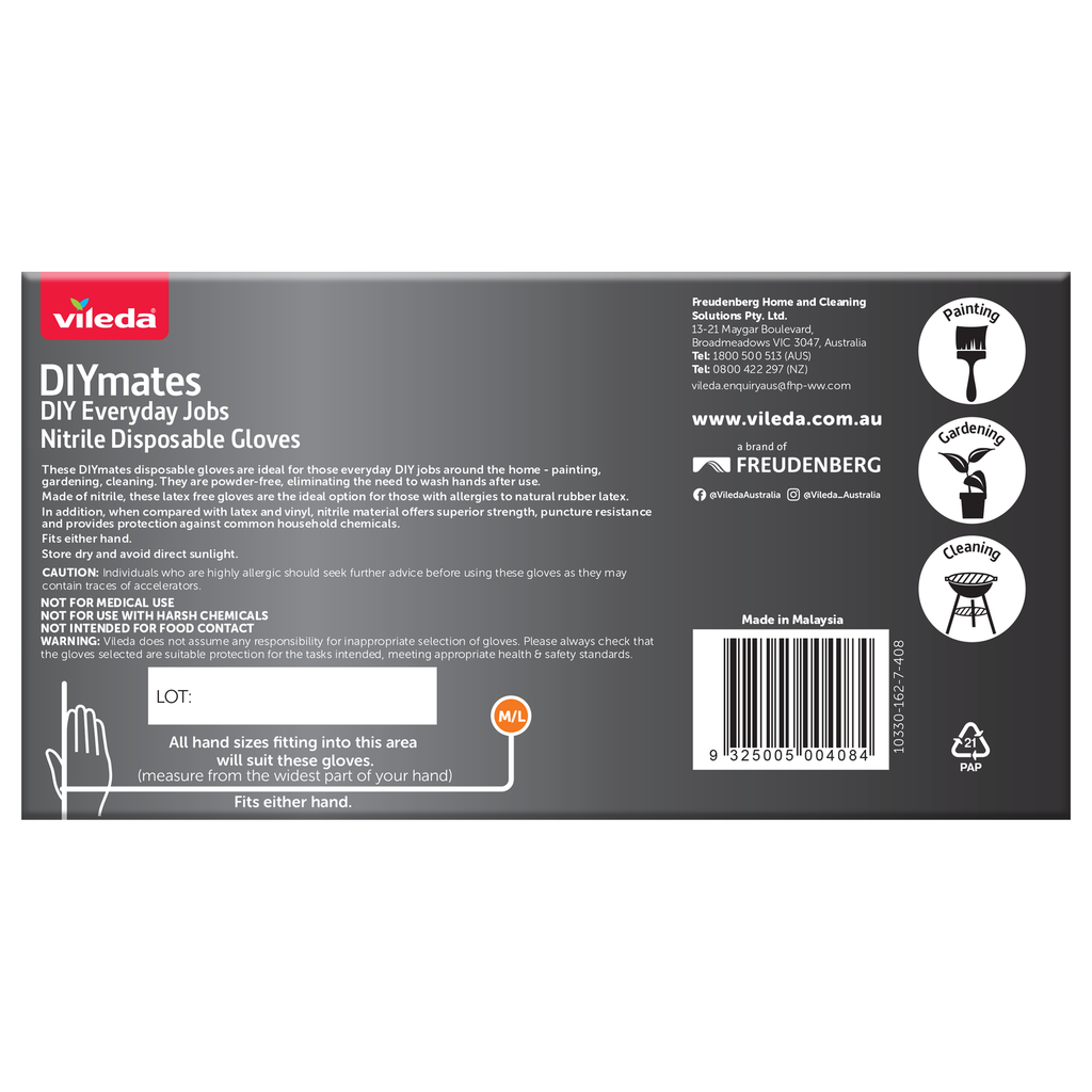 Vileda DIYmates Nitrile Disposable Gloves 100pk - Medium/Large - Image 2 of 4