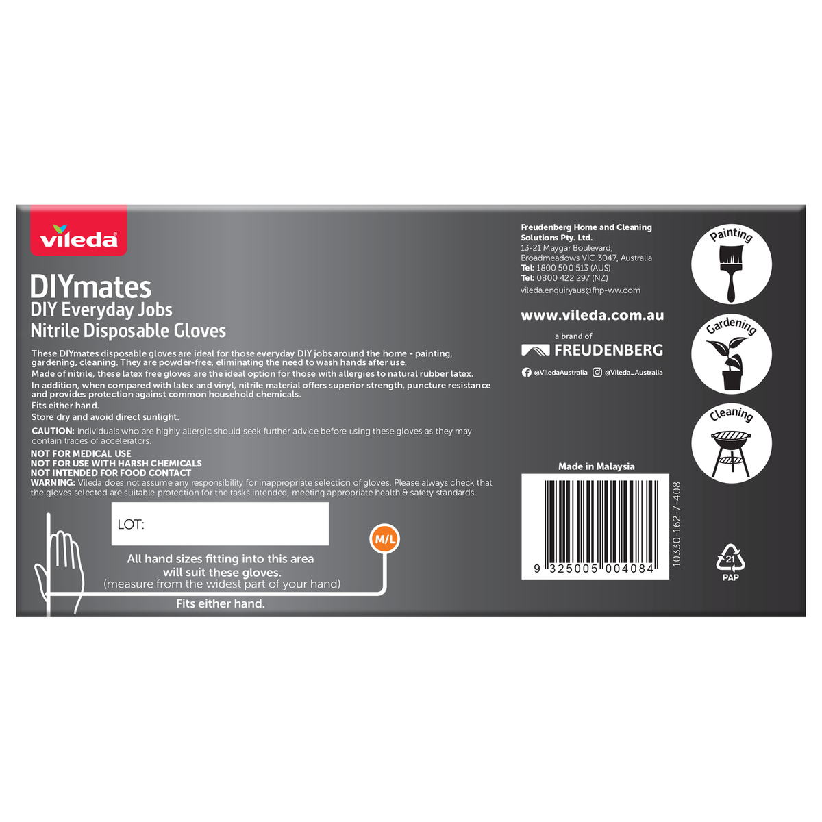 Vileda DIYmates Nitrile Disposable Gloves 100pk - Medium/Large - Image 2 of 4