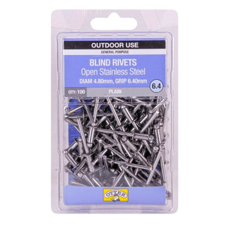 Otter 4.8 x 6.4mm Open Stainless Steel Blind Rivets - 100 Pack