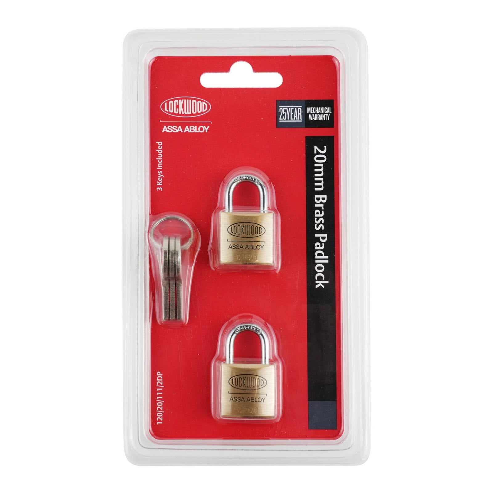 Lockwood 20mm 110 Series Solid Brass General Purpose Padlock - 2 Pack - Image 1 of 4