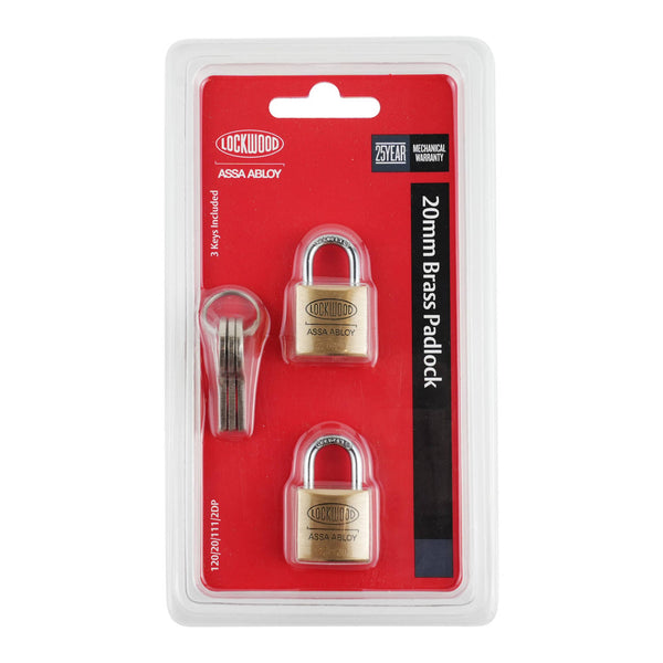 Lockwood 20mm 110 Series Solid Brass General Purpose Padlock - 2 Pack