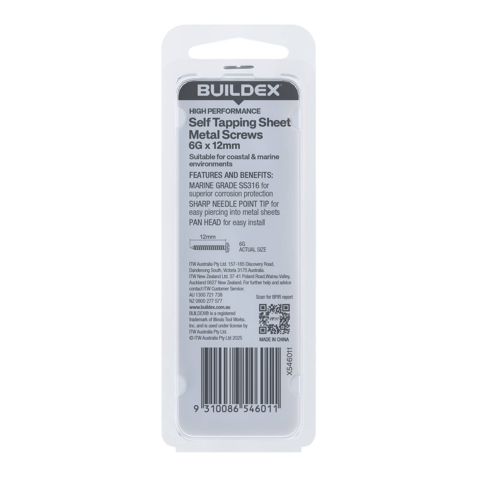 Buildex 6G x 12mm SS316 Self Tapping Sheet Metal Screws - 16 Pack - Image 6 of 9