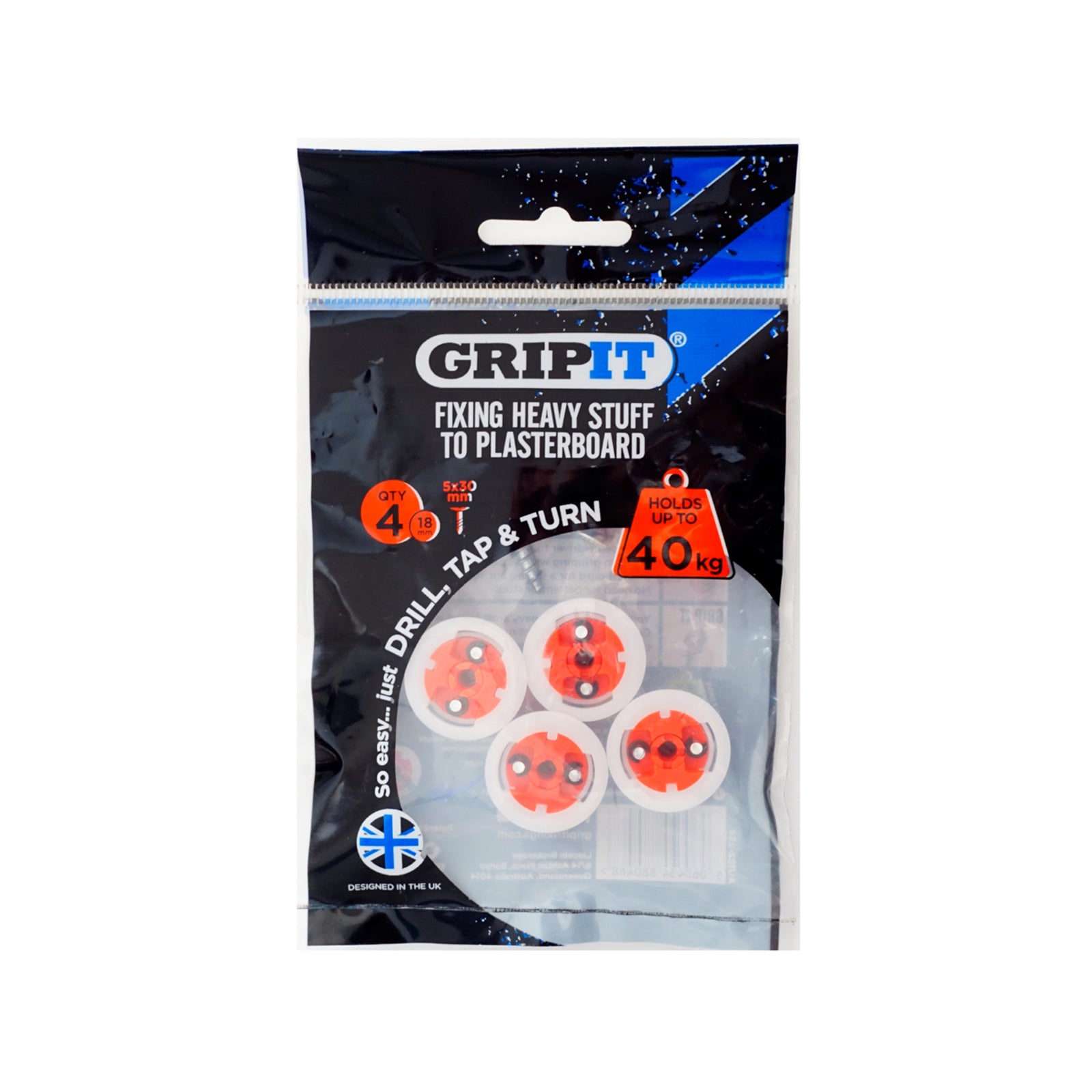 GripIt 18mm Red Plasterboard Fixing - 4 Pack - Image 3 of 3
