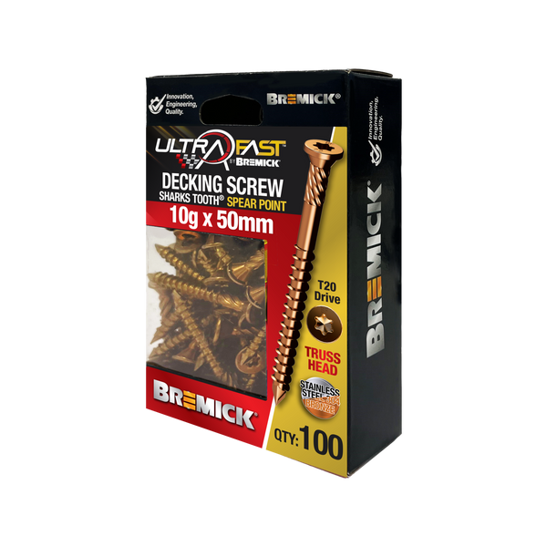 Bremick 10g x 50mm Bronze T20 304 Stainless Steel Deck Screws SPTRTC5 - 100 Pack
