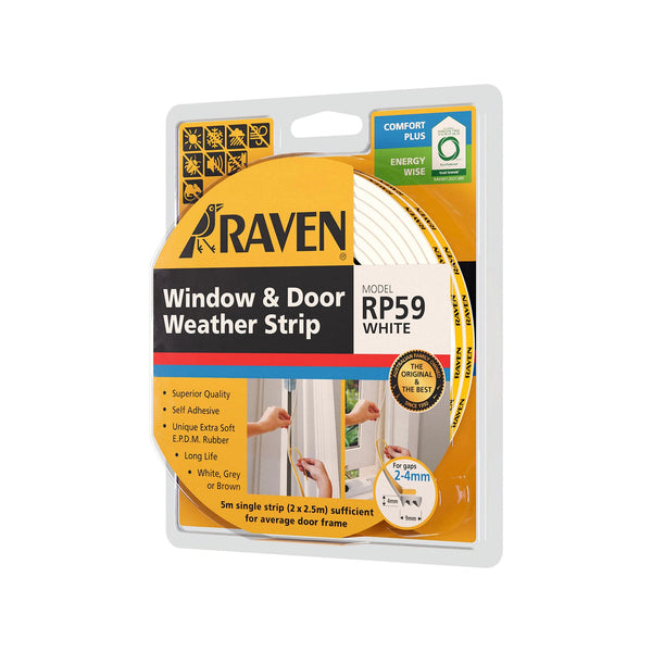 Raven 5000mm RP59 White Self Adhesive Window and Door Weather Strip - White