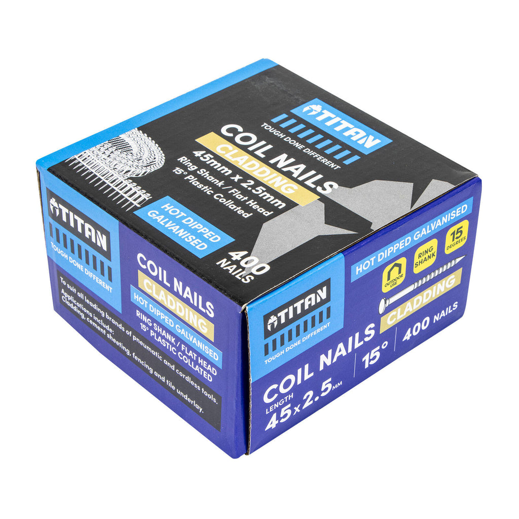 Titan 45 x 2.5mm Hot Dipped Galvanised Collated Coil Nail Ring - 400 Pack - Image 8 of 10