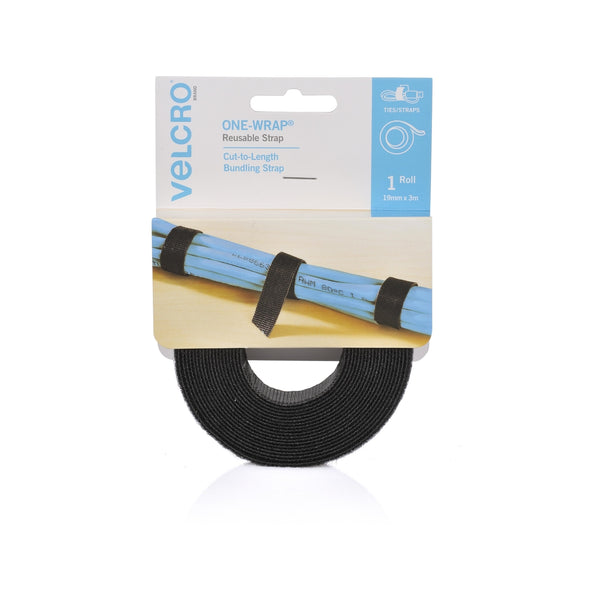 VELCRO Brand ONE-WRAP 19mm x 3m Black Roll - Black