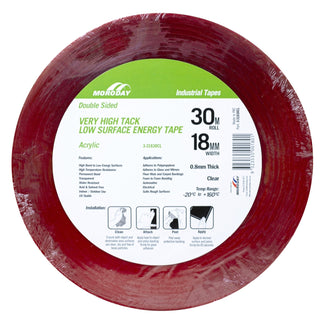 Moroday 18mm x 30m Clear Double Sided Hi Tack Acrylic Tape